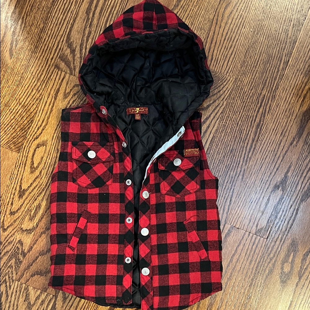 7 For All Mankind Red and Black Plaid Kids Vest
